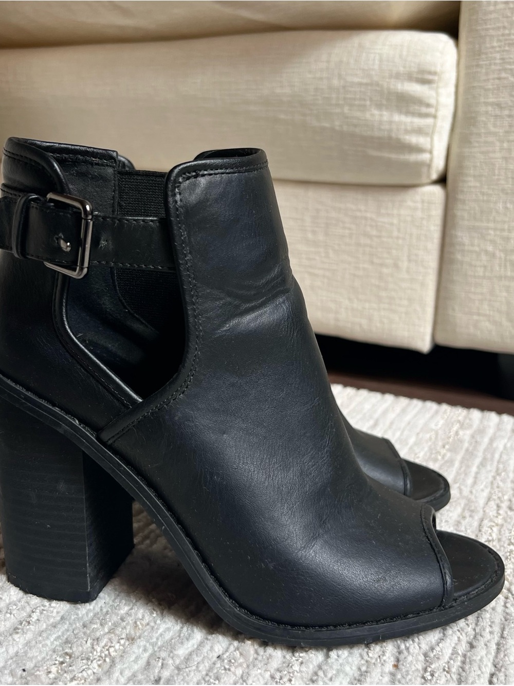 Black Peep-Toe Block Heel Ankle Bootie - Women